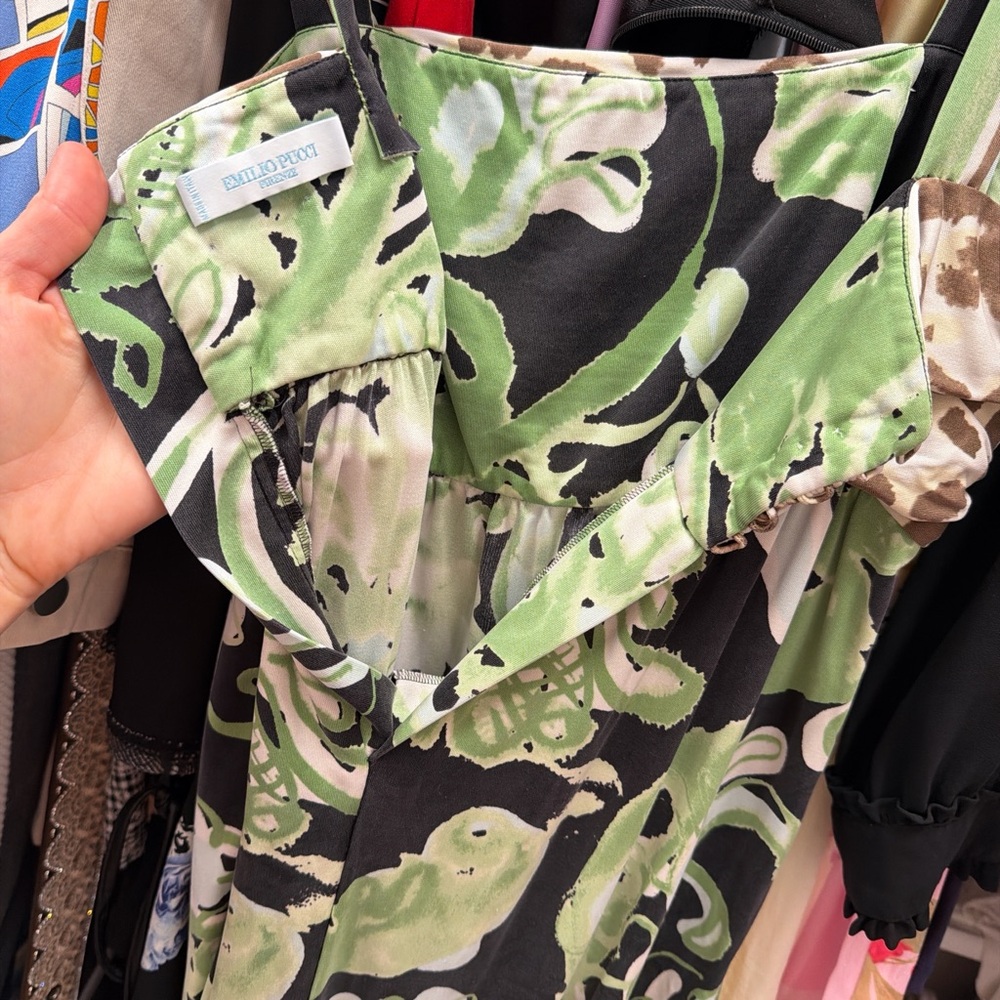 Emilio Pucci Black and Green Abstract Print Dress - Picture 3 of 10